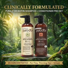 PURA D'OR pump and label closeup highlighting concentrated formula
