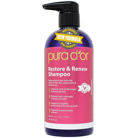 PURA D'OR front packaging showing bottle and label, clear product identity and protection