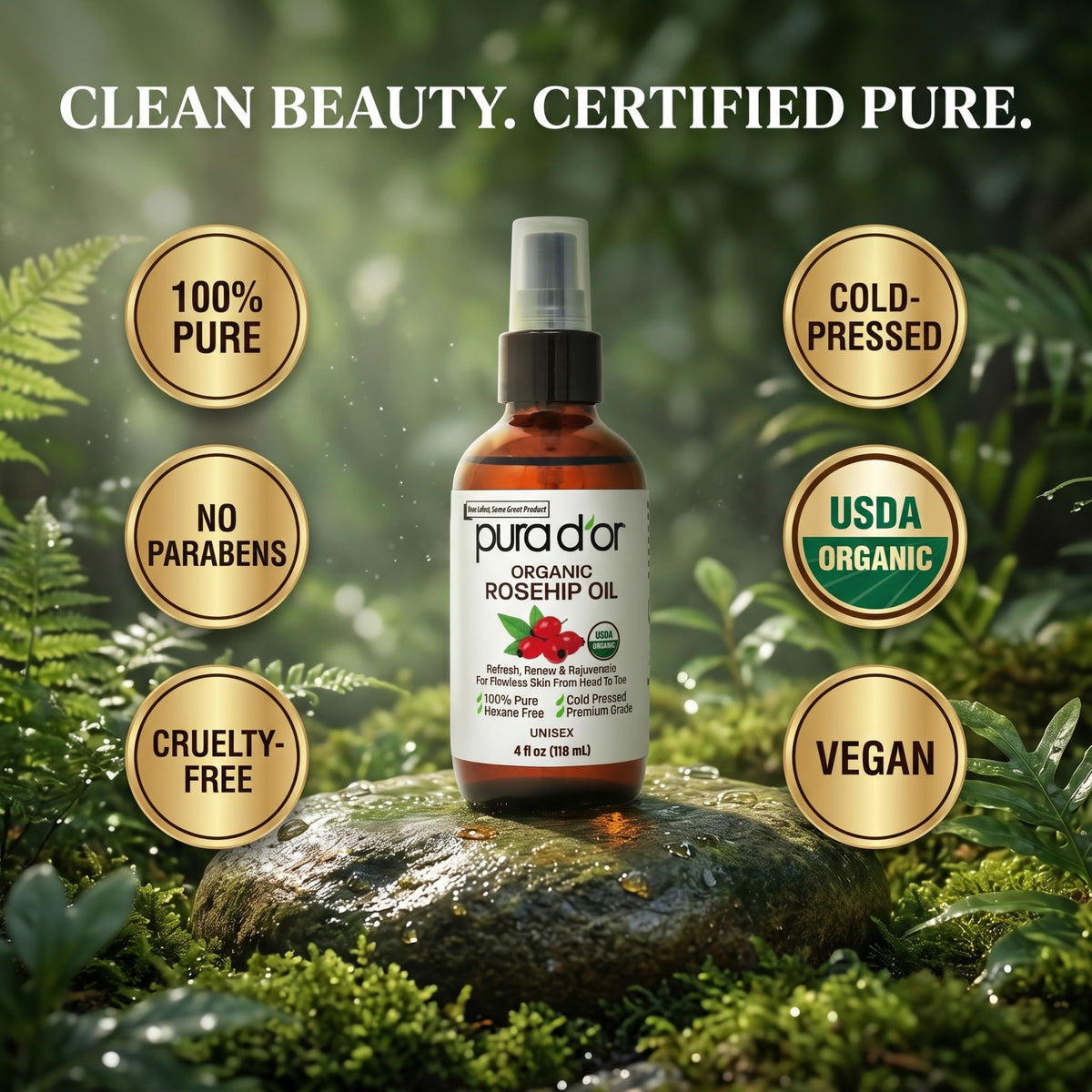 PURA D'OR smoothing oil through hair showing frizz control and shine benefit