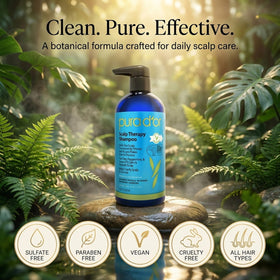 PURA D'OR label close-up listing botanical actives and clean formulation