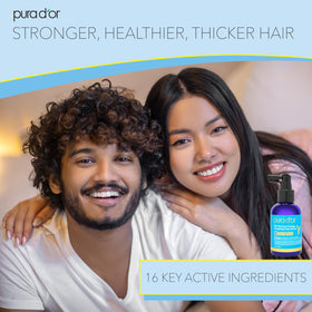 PURA D'OR applying serum to scalp demonstrating easy absorption benefit