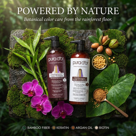 PURA D'OR shampoo in hand lathering to tone brassiness and cleanse gently