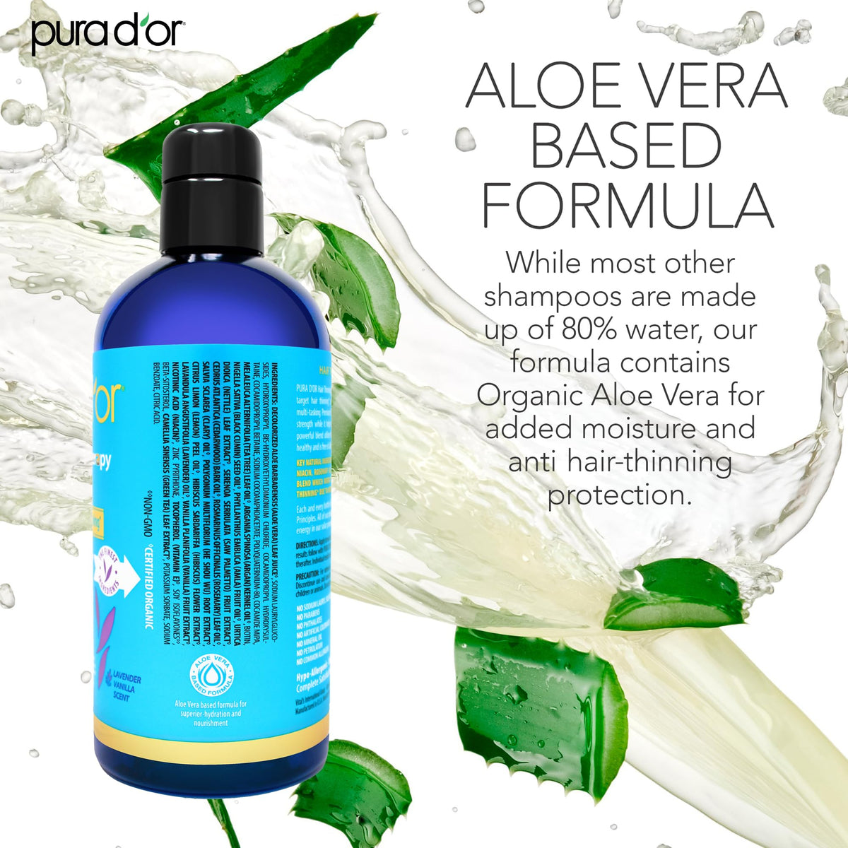 PURA D'OR shampoo lathered in hand demonstrating foaming and scalp-refresh benefit
