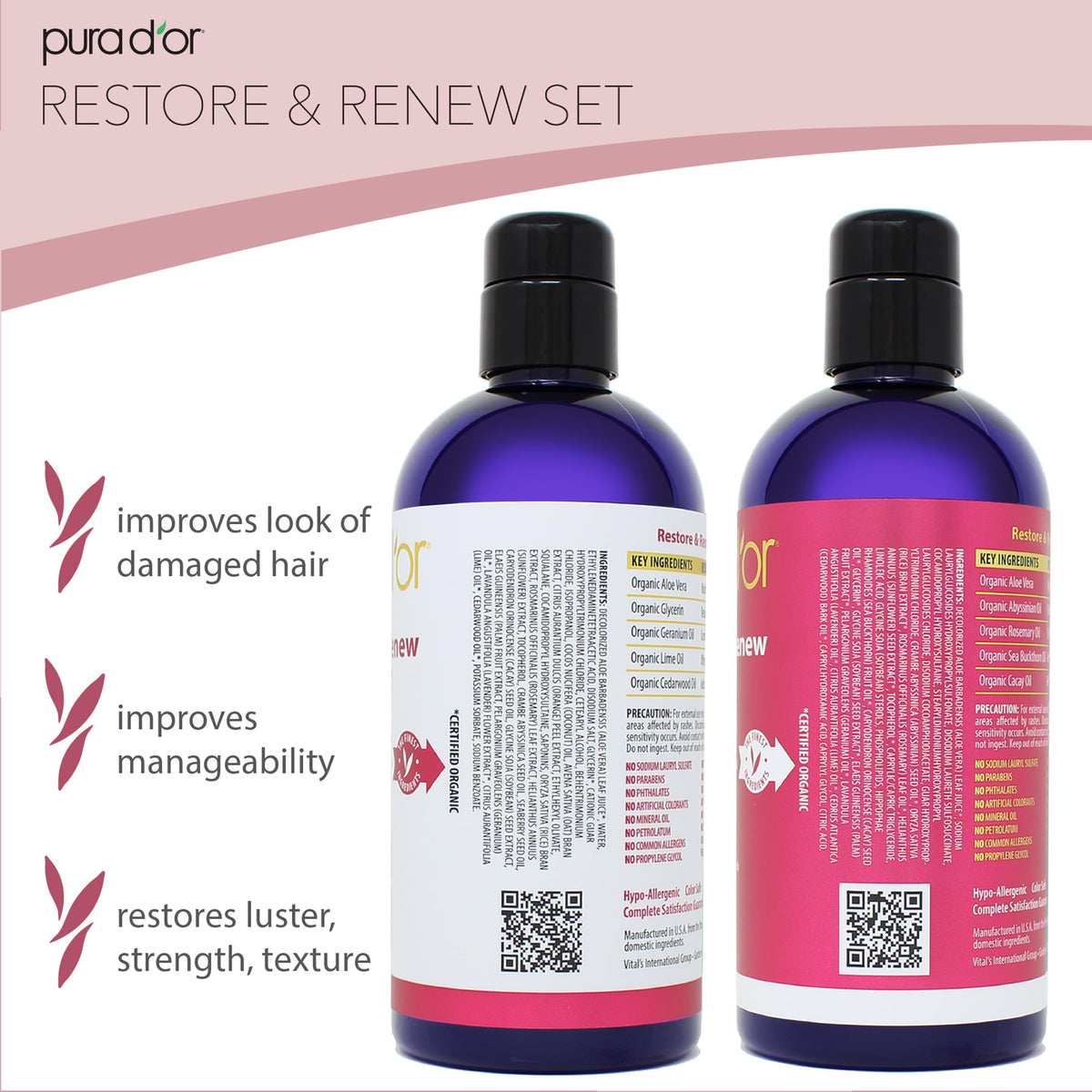 PURA D'OR bottle in hand applying shampoo, demonstrating easy use and control