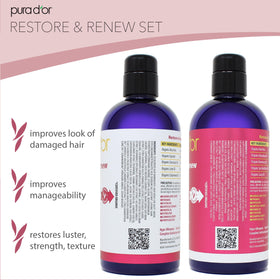 PURA D'OR bottle in hand applying shampoo, demonstrating easy use and control