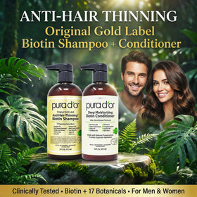 PURA D'OR shampoo pump dispensing low-lather formula for gentle cleanse