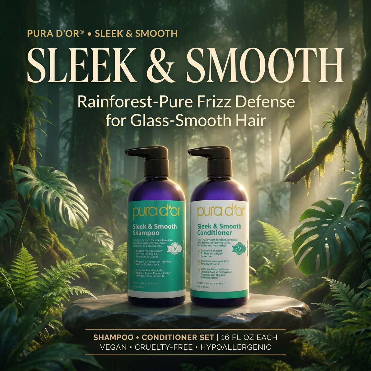 PURA D'OR shampoo pump close-up demonstrating easy dispensing benefit