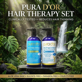 PURA D'OR shampoo pump close-up highlighting easy dispensing