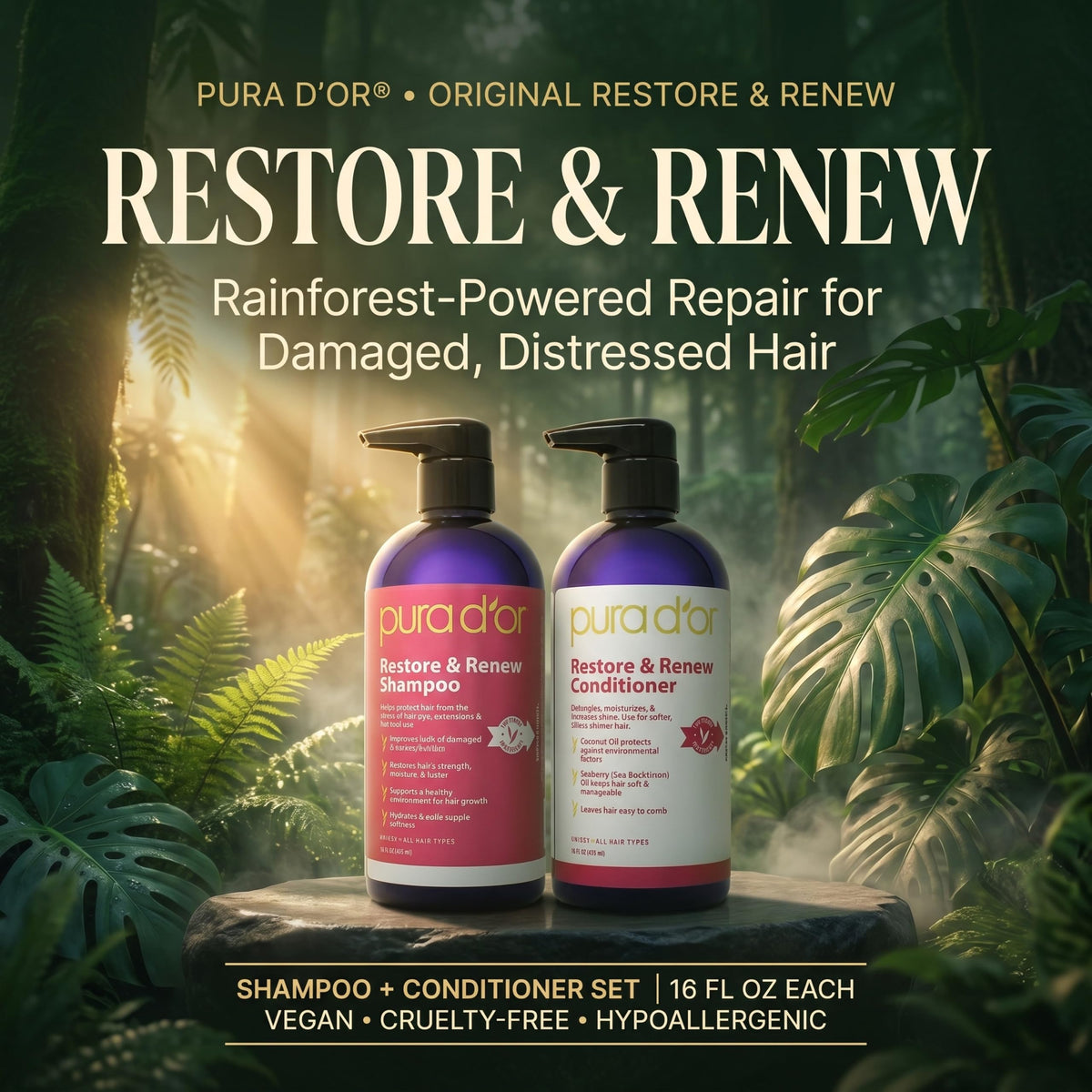 PURA D'OR shampoo texture on hand illustrating gentle cleansing