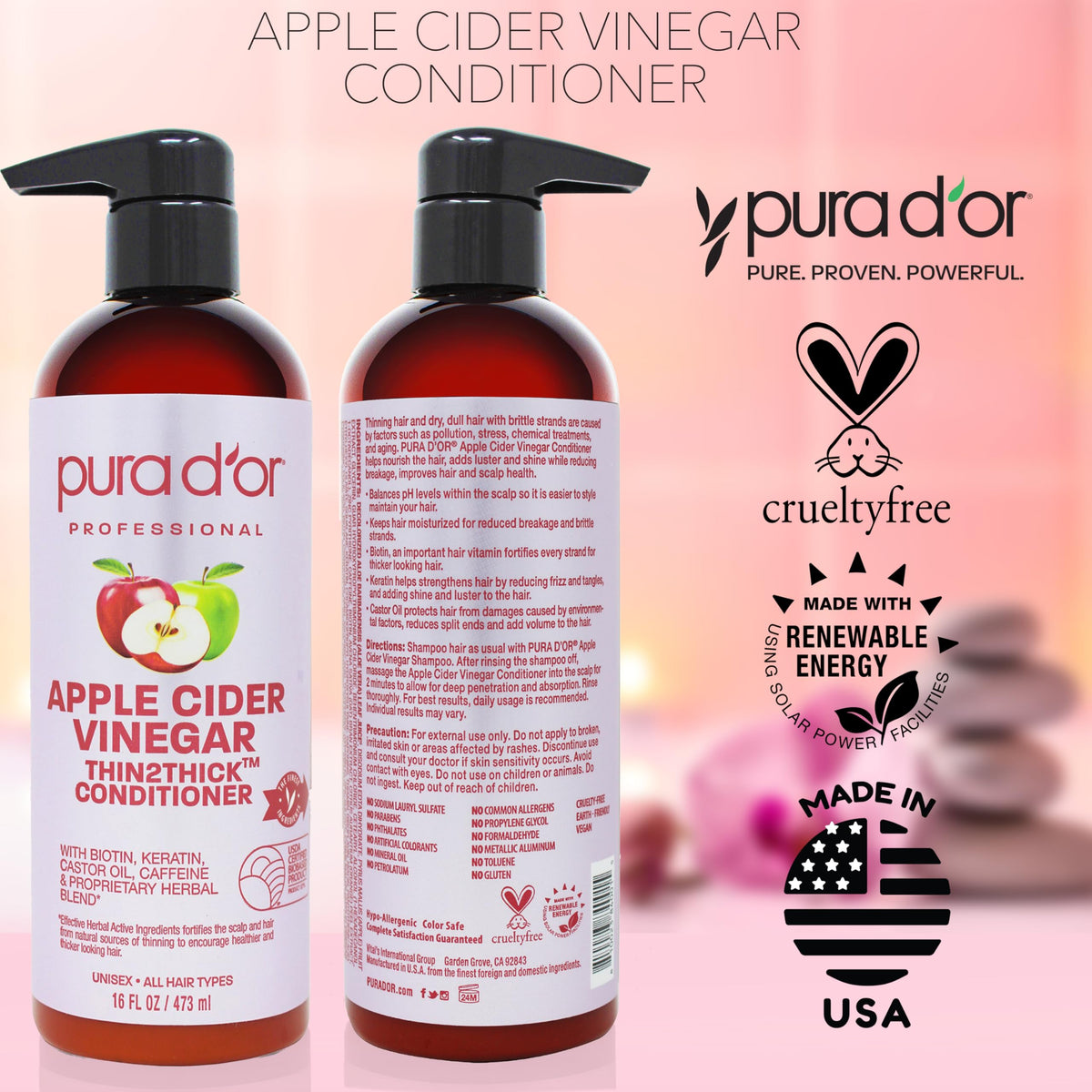 PURA D'OR size comparison bottle in hand showing travel-friendly volume