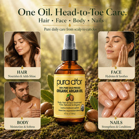 PURA D'OR oil on hands showing moisturized skin and soft finish
