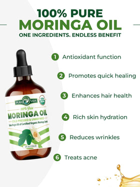 PURA VIDA MORINGA label close-up highlighting USDA organic and single-origin purity