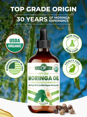 PURA VIDA MORINGA oil texture drop demonstrating lightweight absorbent benefit