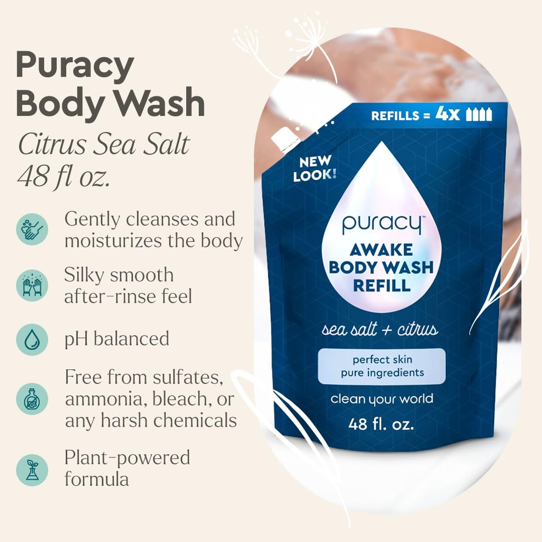 Puracy close-up of 48 oz refill pouch highlighting the recyclable pouch design