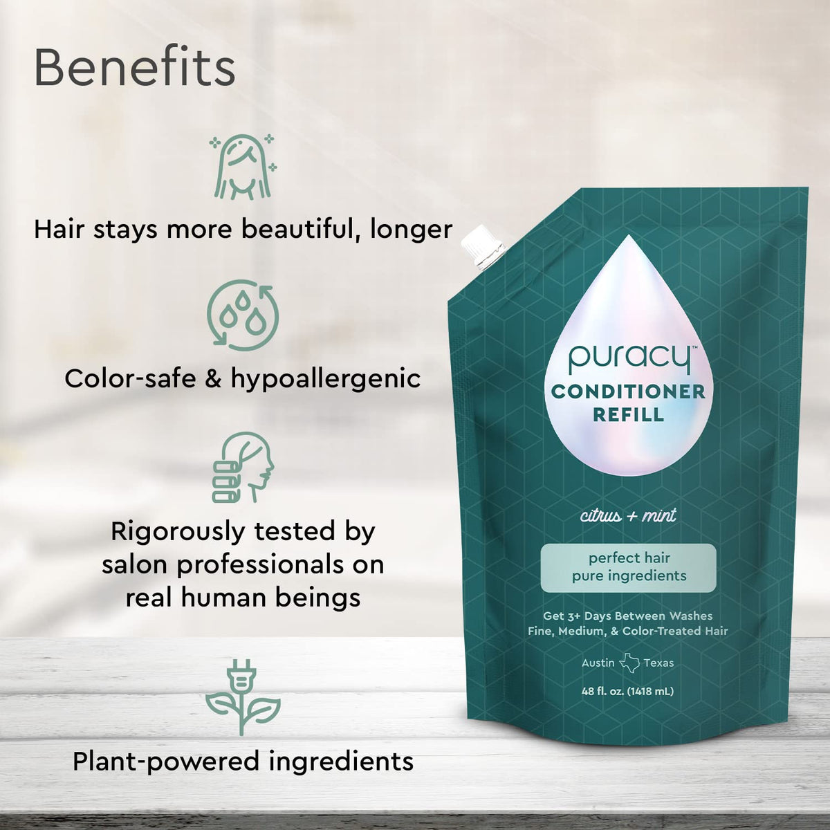 Puracy bottle pump and label close-up highlighting ingredient clarity
