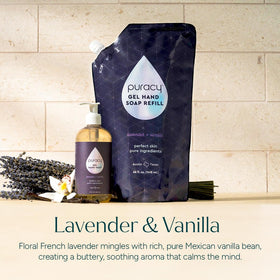 Puracy refill on bathroom counter creating a calm, tidy impression