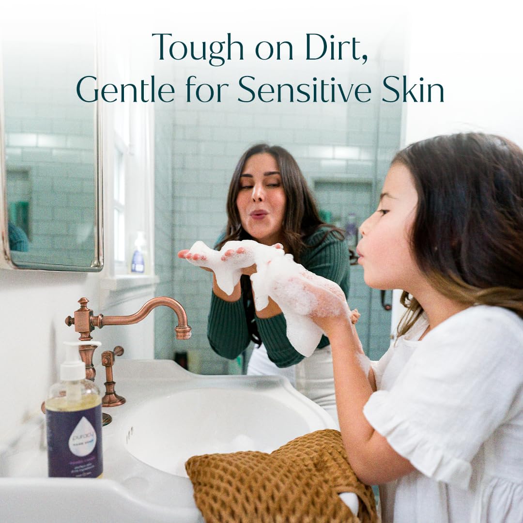 Puracy rich foam texture on hand demonstrating gentle cleansing