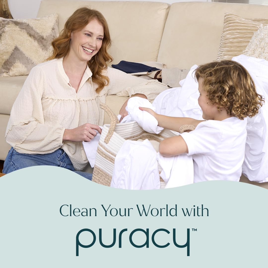 Puracy bottles staged in bathroom setting conveying fresh scent and stylish placement