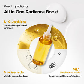 PURCELL ingredient display with glutathione and vitamins for brightening benefits