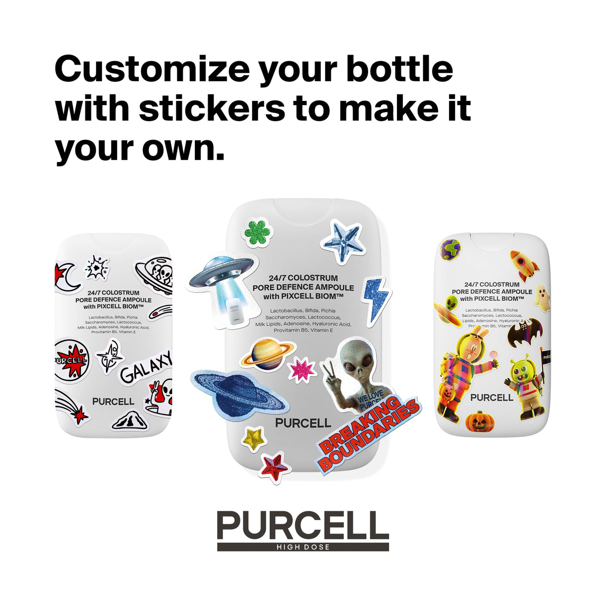 PURCELL bottle next to travel pouch showing portability and on-the-go hydration benefit