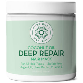 Pure Body Naturals front jar view showing product packaging and benefit of deep conditioning