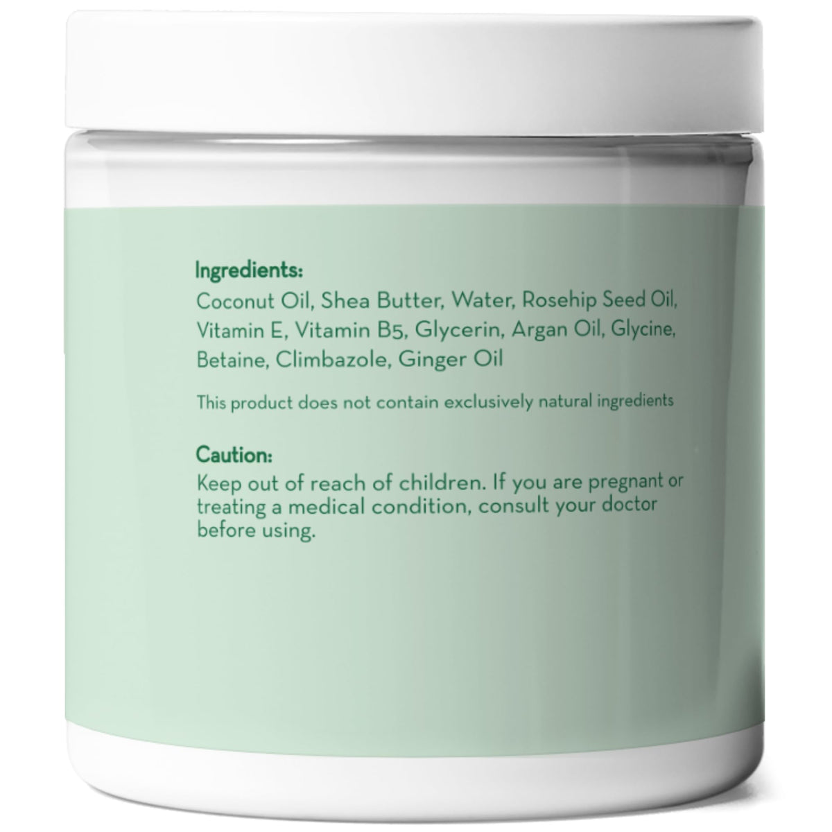 Pure Body Naturals label close-up showing ingredient claims and clean-formula benefit