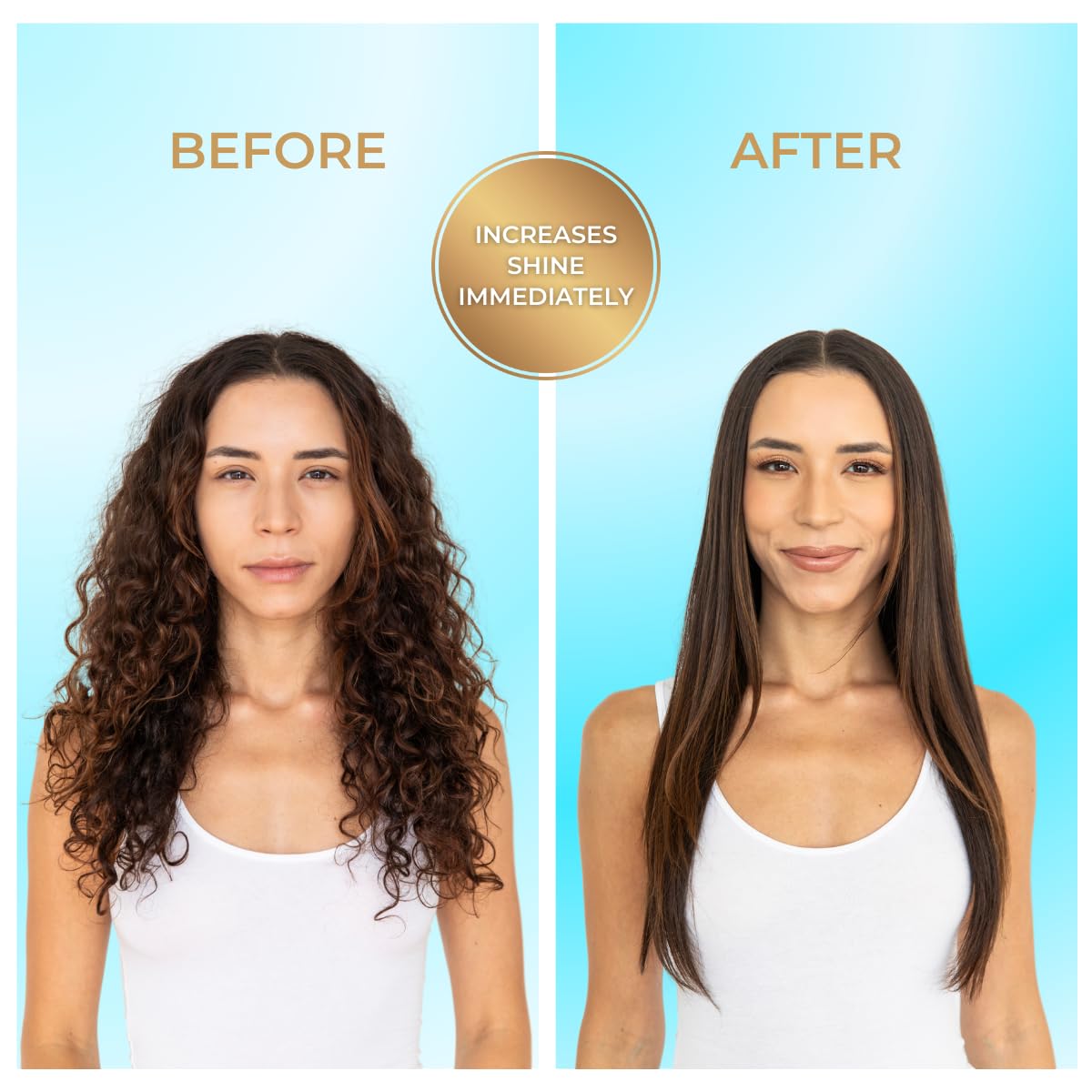Pure Brazilian oil being applied to damp hair for frizz control and hydration
