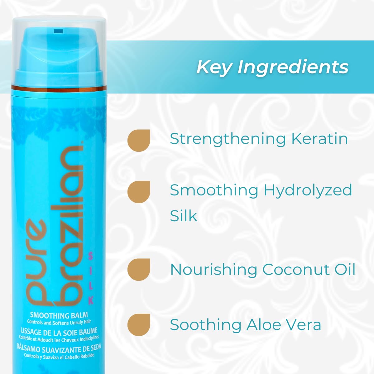 Pure Brazilian applying balm to damp hair demonstrating easier styling and reduced frizz benefit