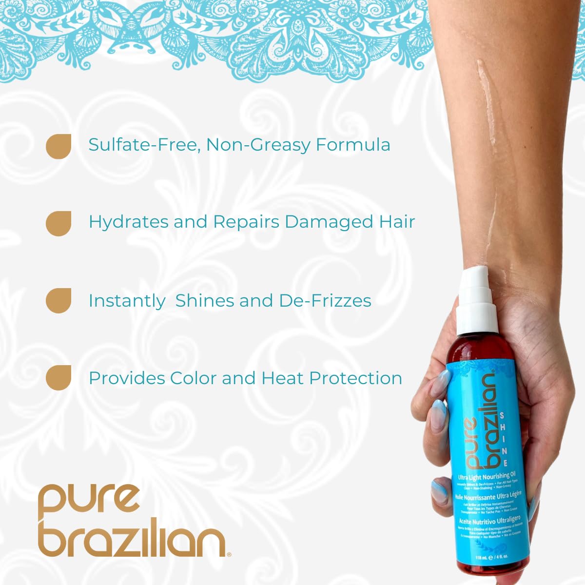 Pure Brazilian before and after image showing smoother, shinier hair results