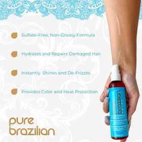 Pure Brazilian before and after image showing smoother, shinier hair results