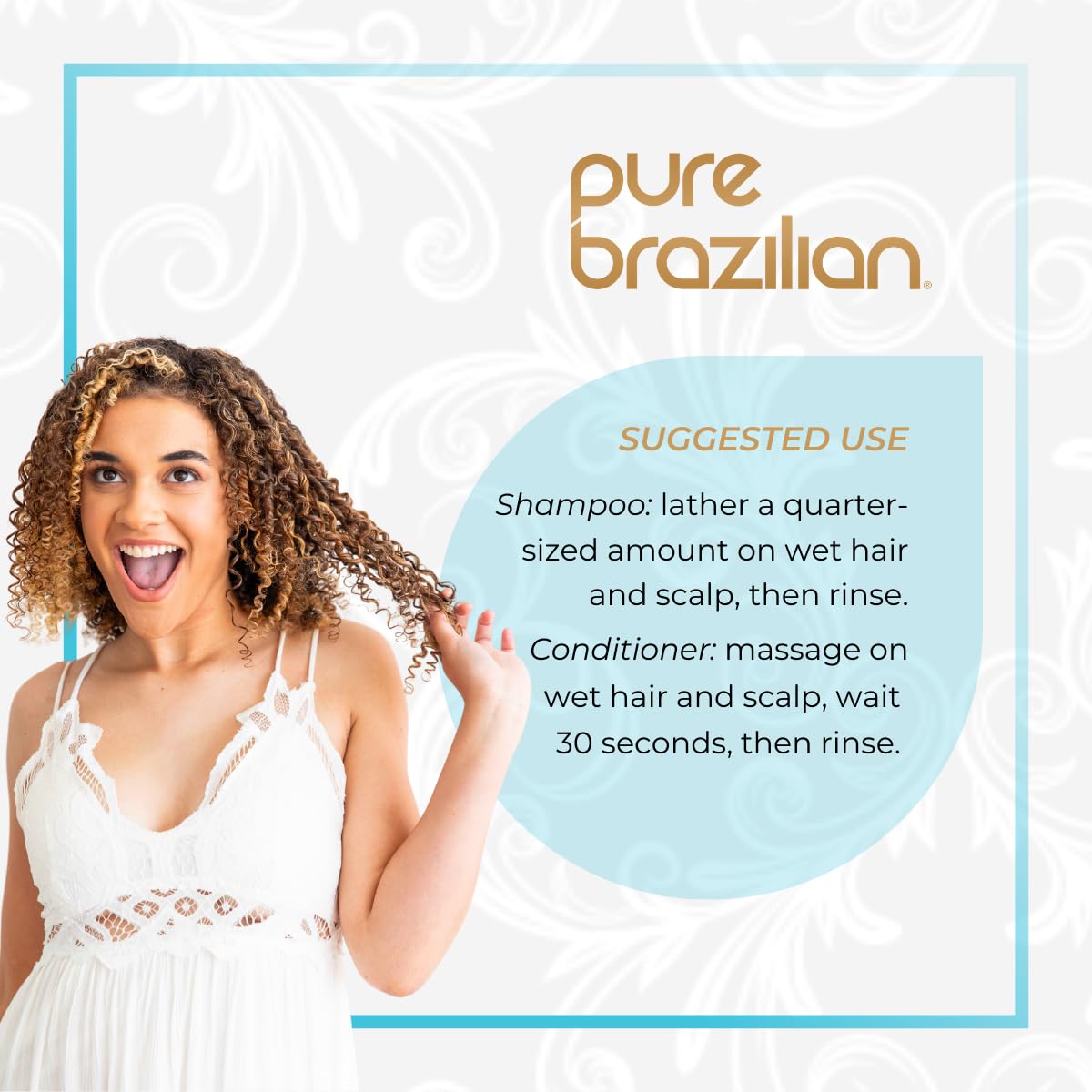 Pure Brazilian bottle label details highlighting keratin and argan
