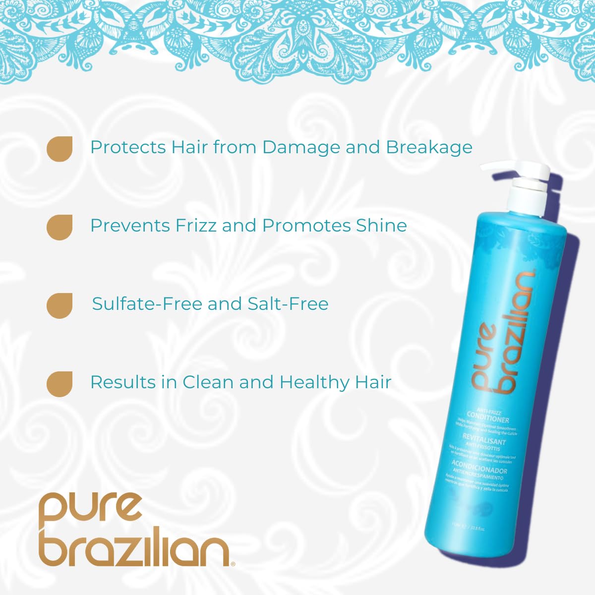 Pure Brazilian pump dispensing creamy conditioner texture for smooth hair