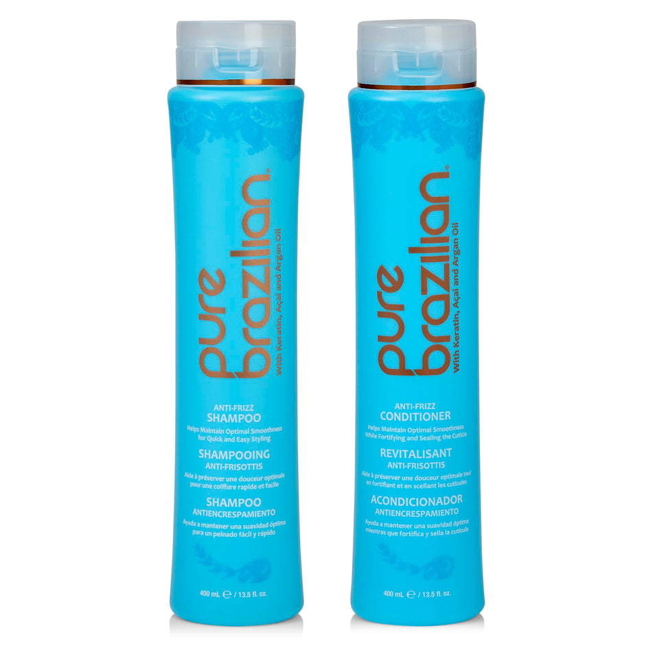 Pure Brazilian front packaging showing both bottles and smoothing benefits