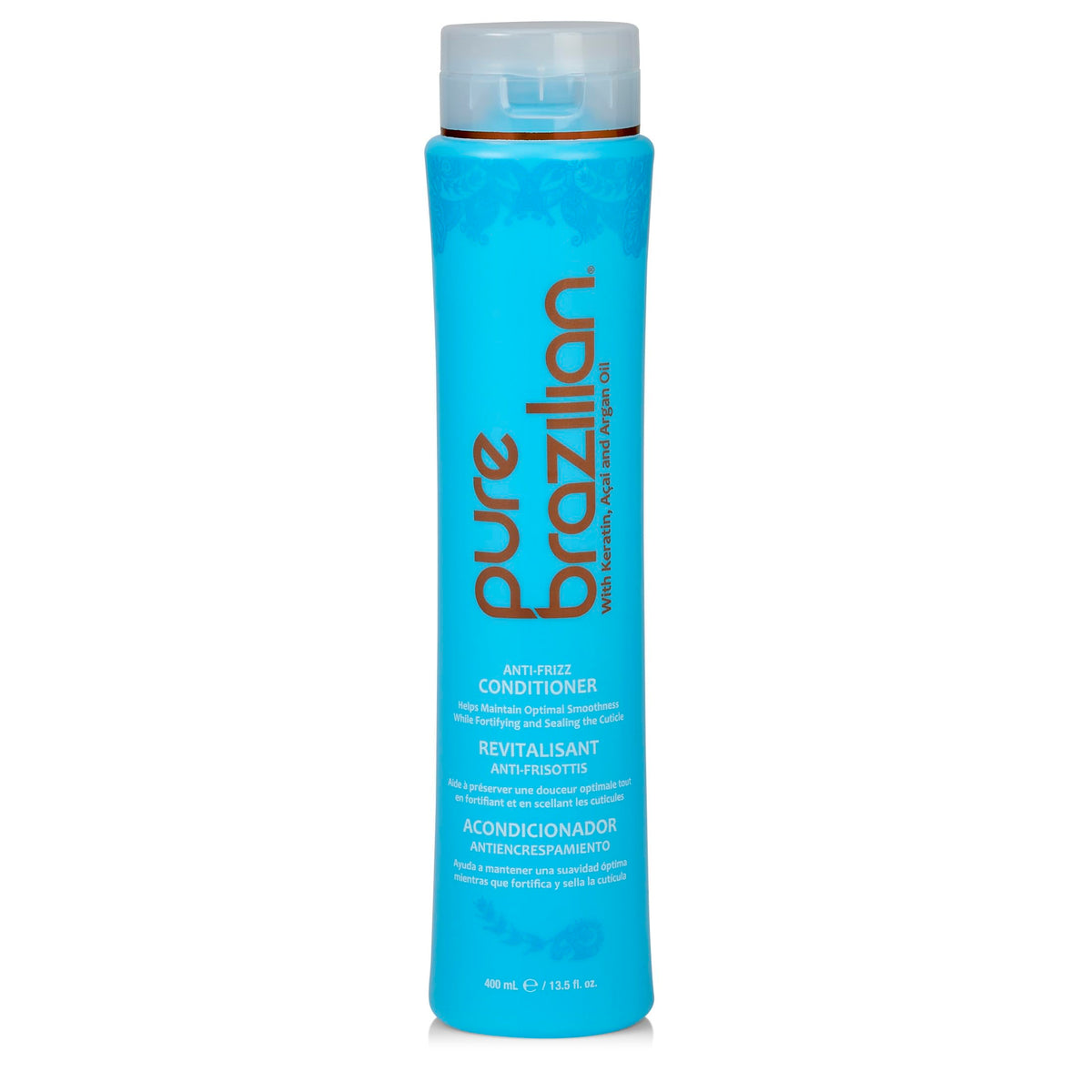 Pure Brazilian front packaging showing label and 13.5 oz size, offering salon-quality smoothness
