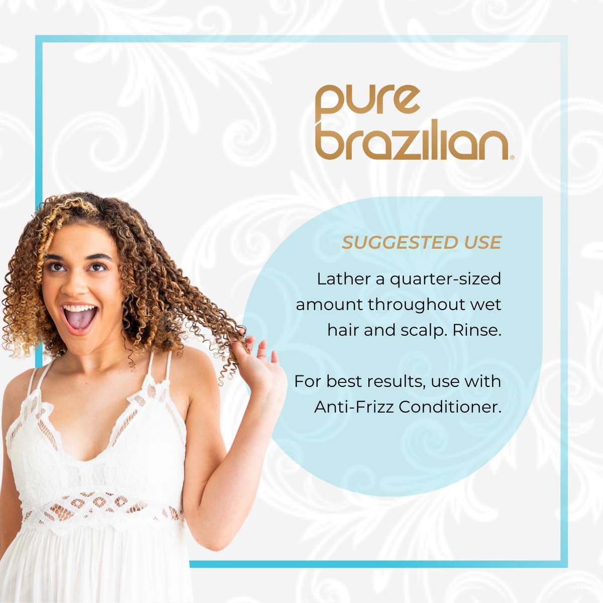 Pure Brazilian used during bathroom styling routine, providing salon-quality manageability
