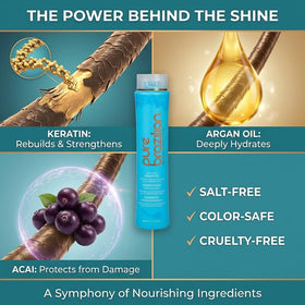 Pure Brazilian shampoo in use on hair showing smoother strands