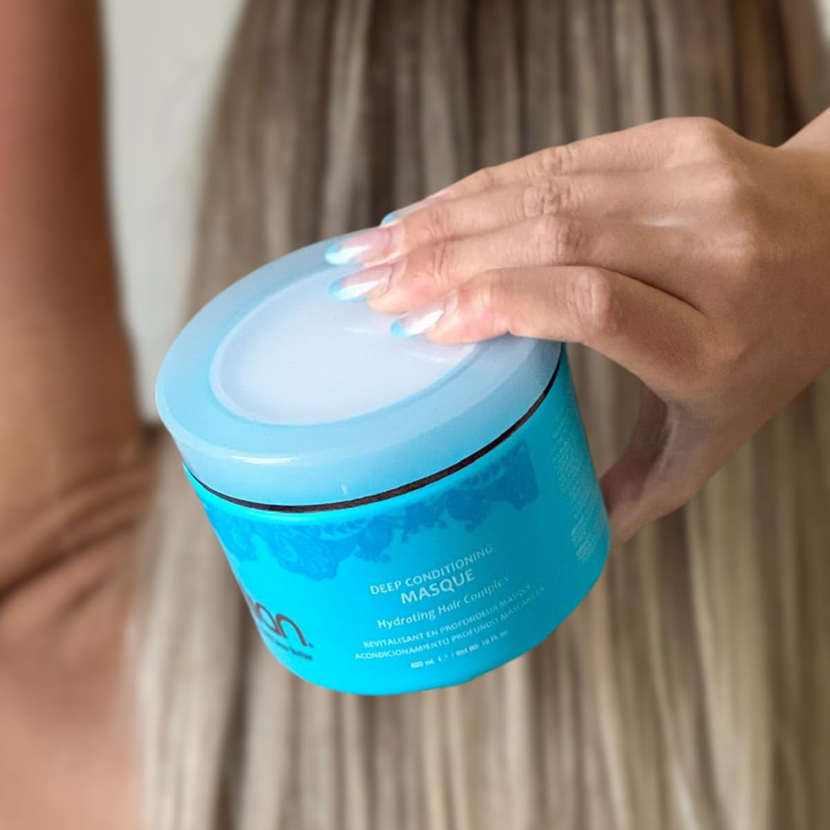 Pure Brazilian on bathroom shelf in routine setting conveying salon results