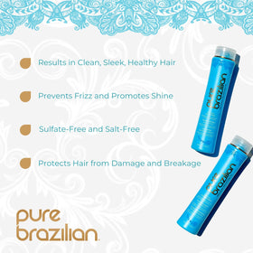 Pure Brazilian shampoo pump close-up demonstrating gentle daily use