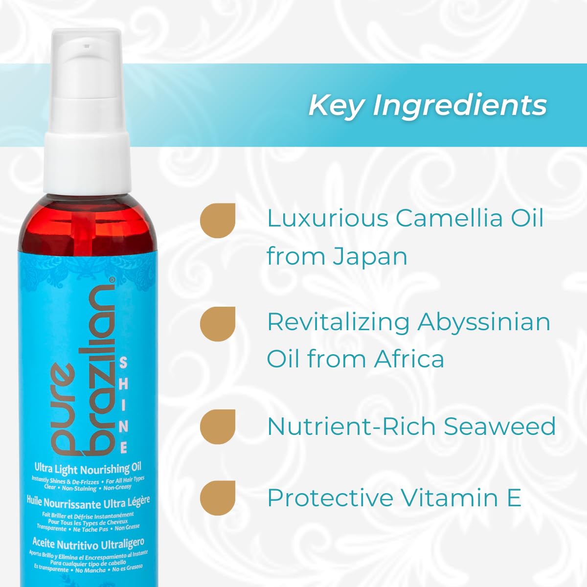 Pure Brazilian 4 fl oz bottle beside a common object to show size