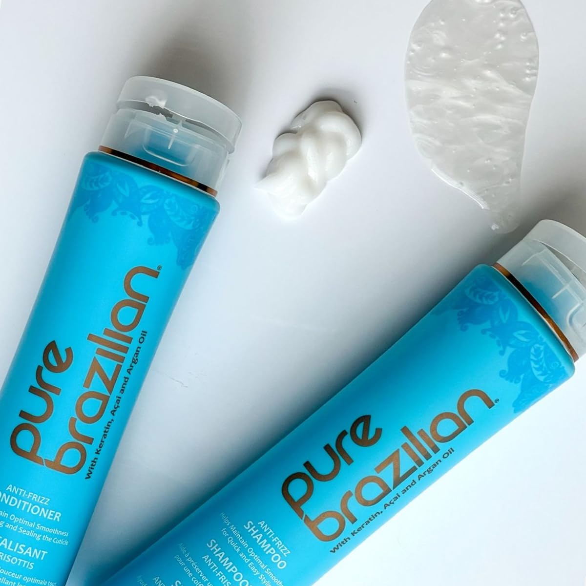 Pure Brazilian bottles in hand showing 13.5 oz scale and convenience