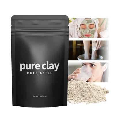 PURE CLAY front pouch showing product branding and resealable closure for freshness