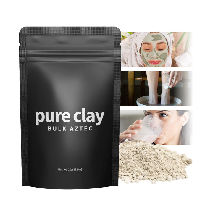 PURE CLAY front pouch showing product branding and resealable closure for freshness