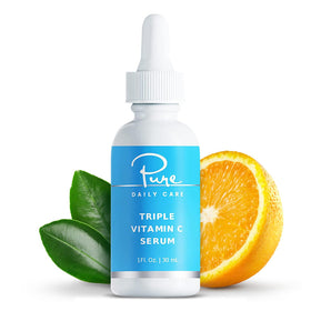 Pure Daily Care front bottle showing clean clinical packaging and brightening promise