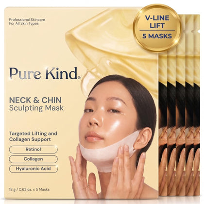 Pure Kind front packaging showing five V-line masks and benefits