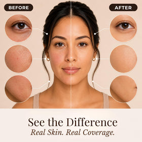 Pure Minerals bronzer swatched with brush showing buildable, natural color