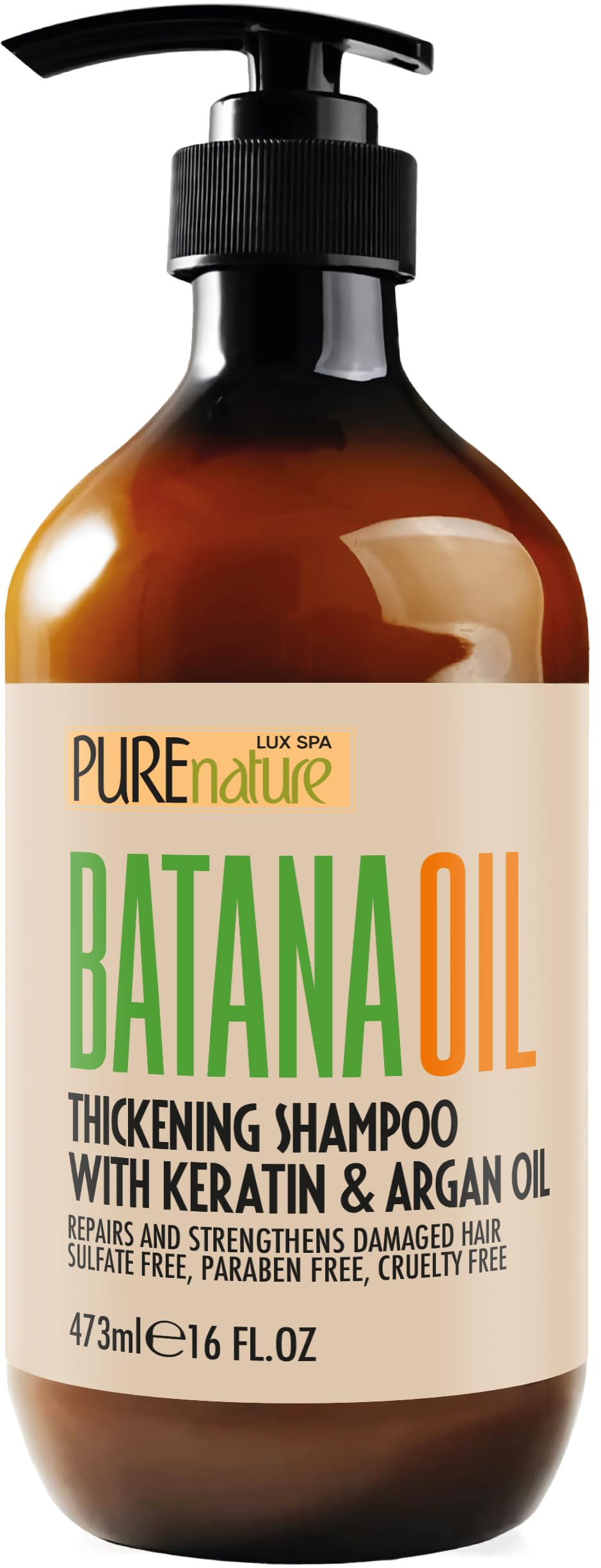 PURE NATURE LUX SPA front bottle view showing clean packaging and size benefit