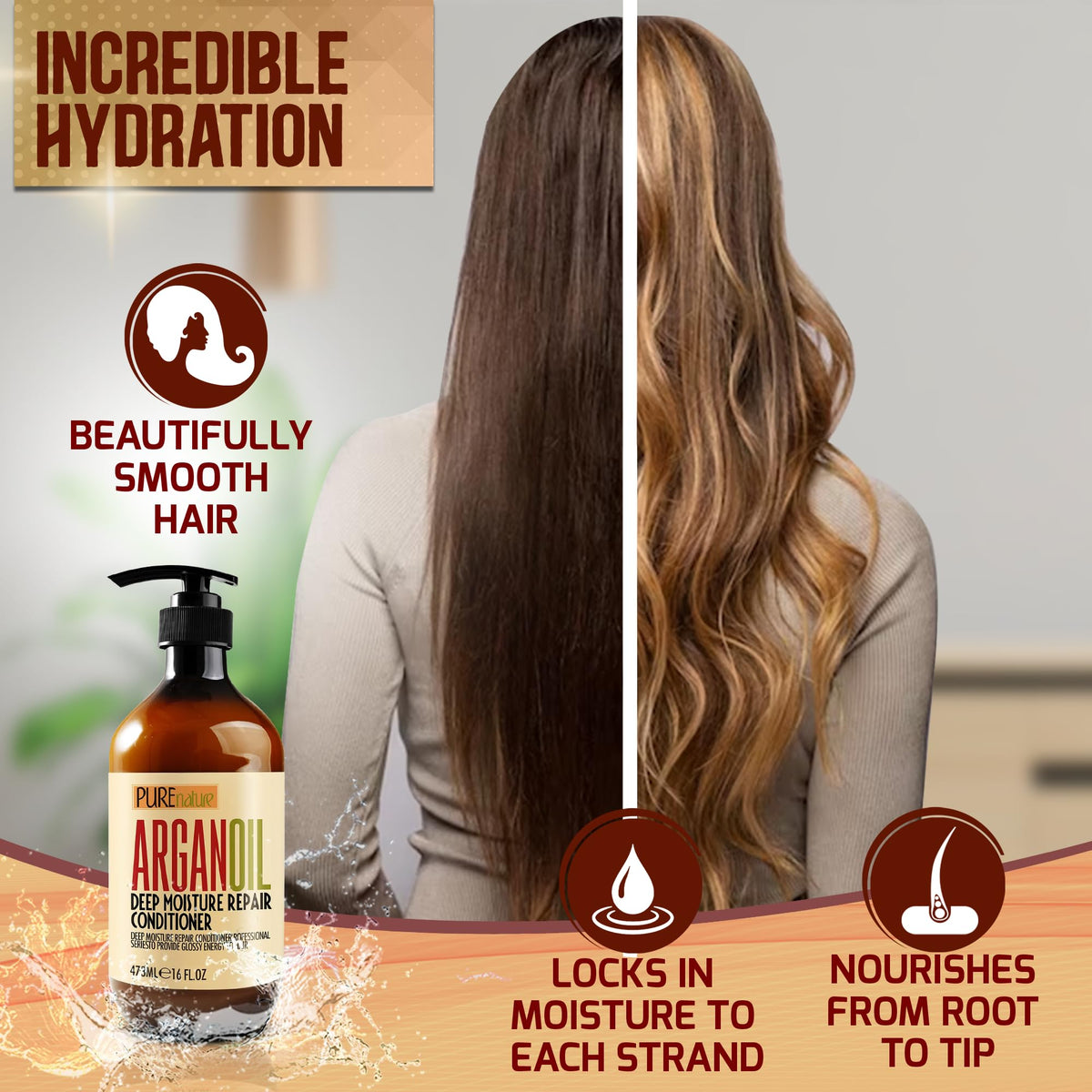 PURE NATURE LUX SPA conditioner applied to wet hair for detangling benefit