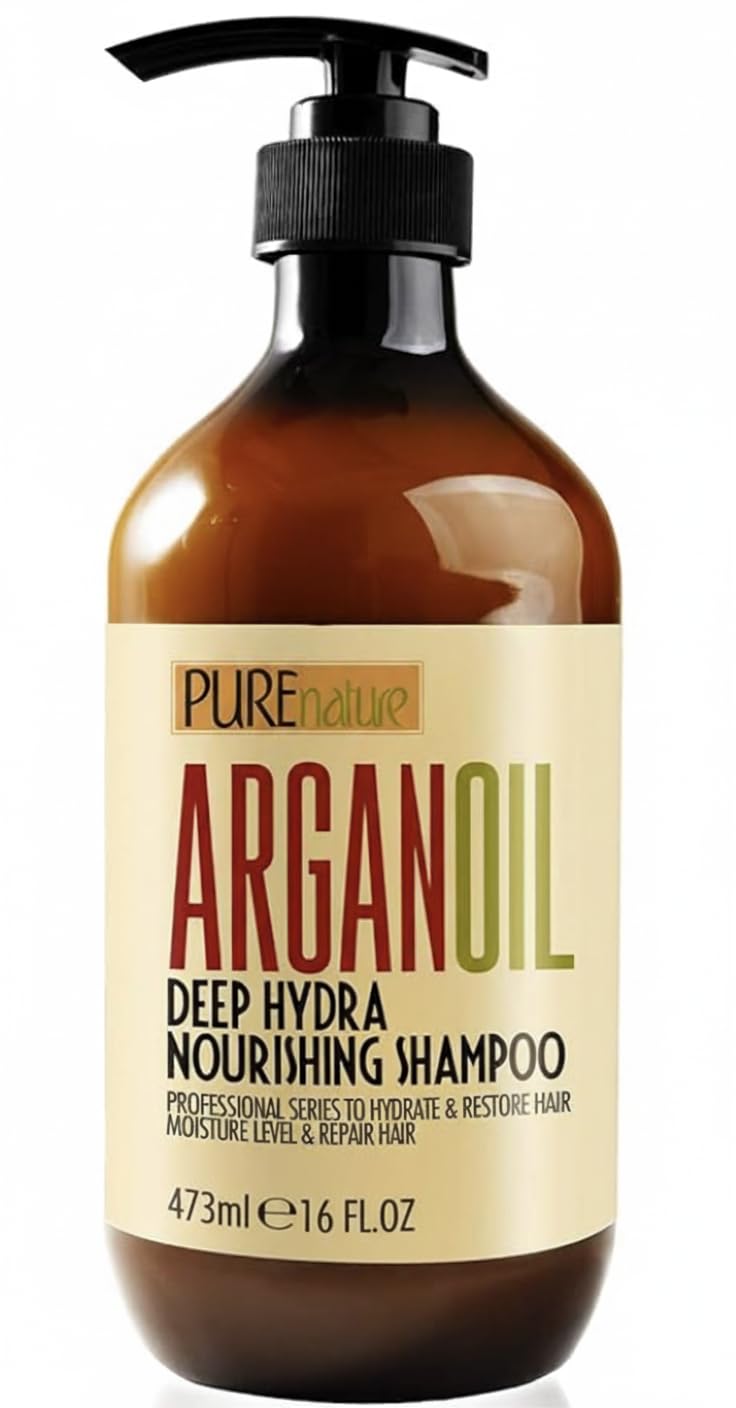 PURE NATURE LUX SPA front bottle showing Moroccan argan shampoo benefits