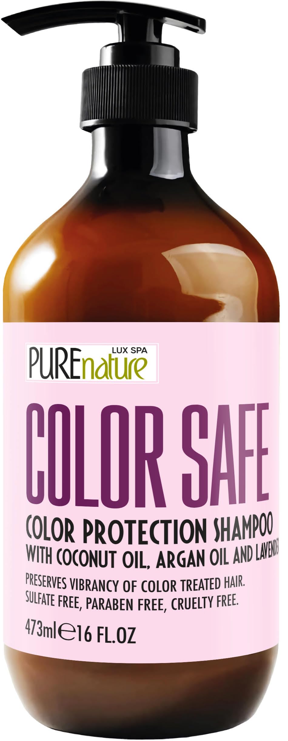 PURE NATURE LUX SPA front bottle showing label and color protection benefits