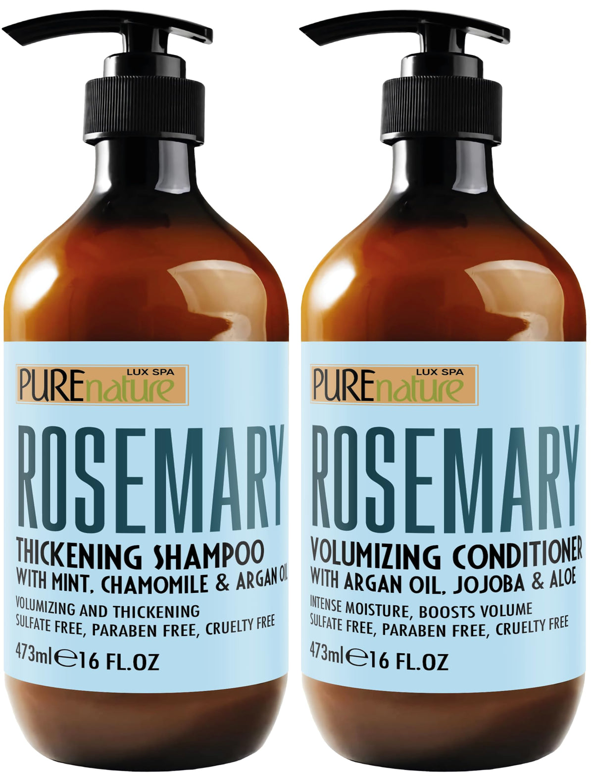 PURE NATURE LUX SPA front packaging displaying rosemary mint volumizing duo and salon benefit